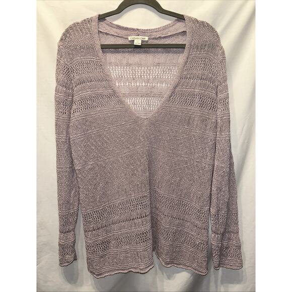 Coldwater Creek Sweater Womens 1x Lavender Purple Crochet Cottagecore Linen - Picture 1 of 14